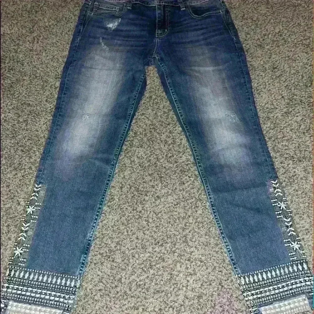 Miss Me Distressed Blue Skinny Jeans with Embroidery
